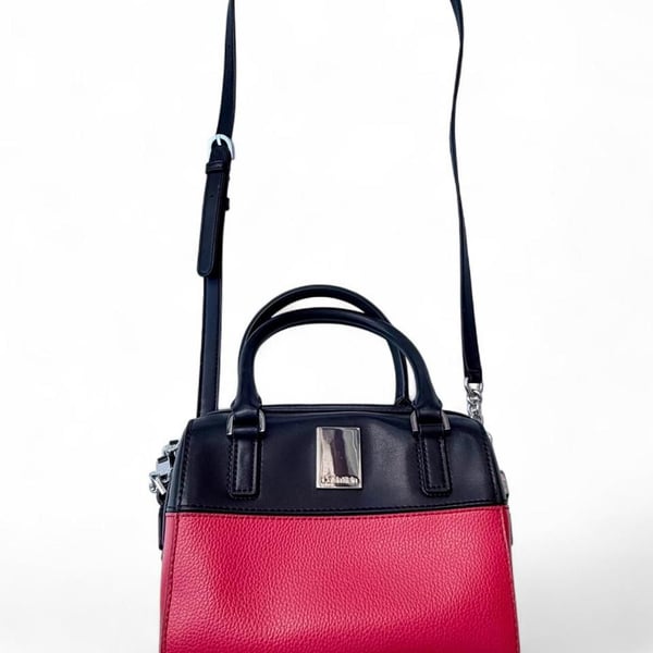 Calvin Klein Tonya Satchel Crossbody Bag Black Watermelon Red