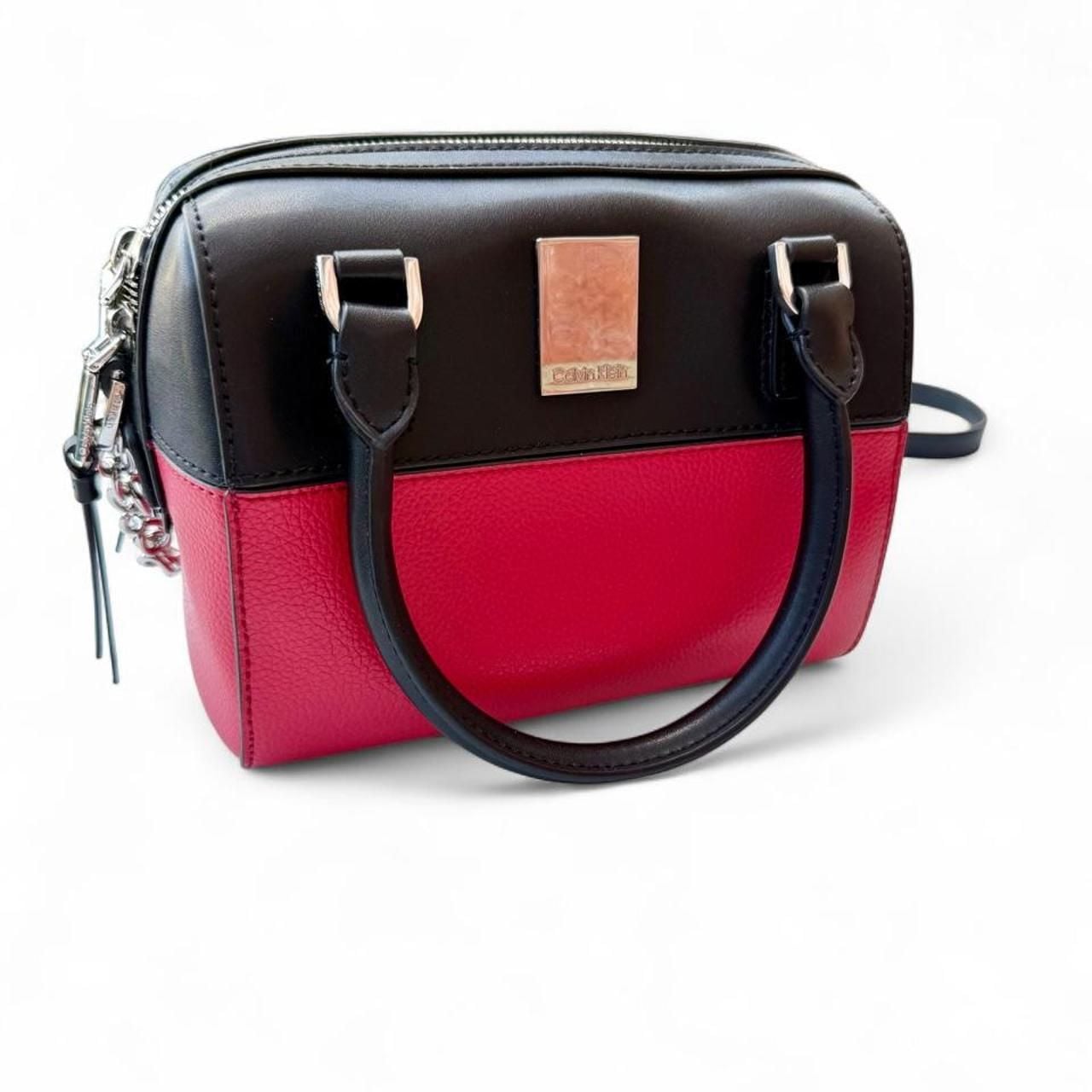 Calvin Klein Tonya Satchel Crossbody Bag Black Watermelon Red 3