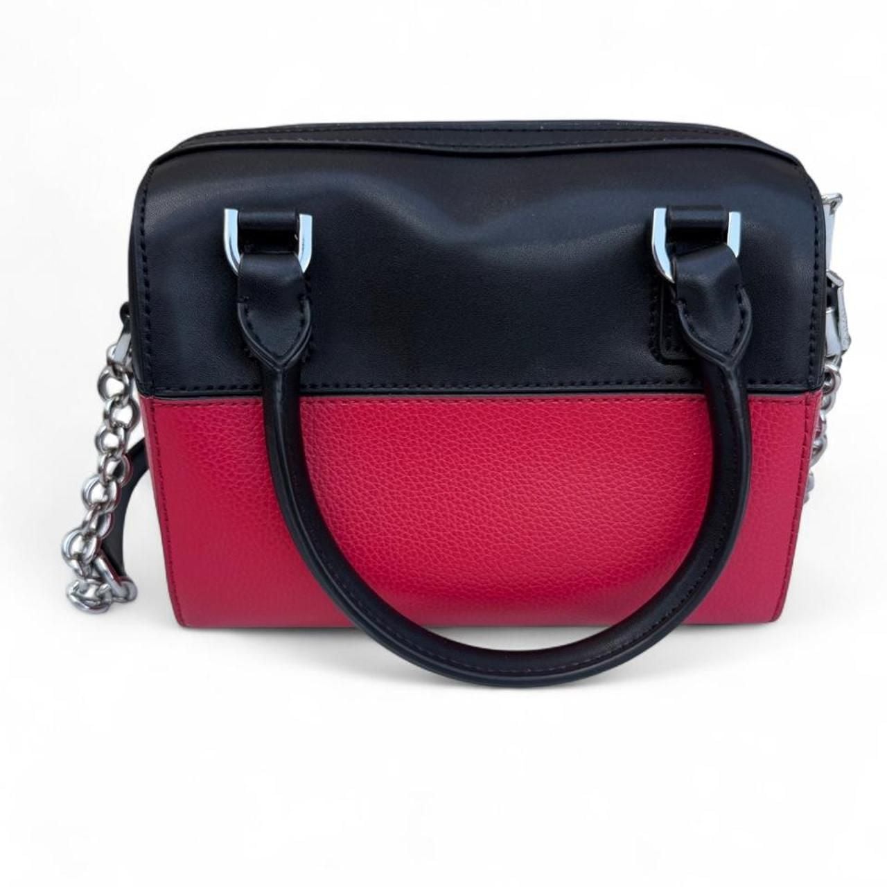 Calvin Klein Tonya Satchel Crossbody Bag Black Watermelon Red 4