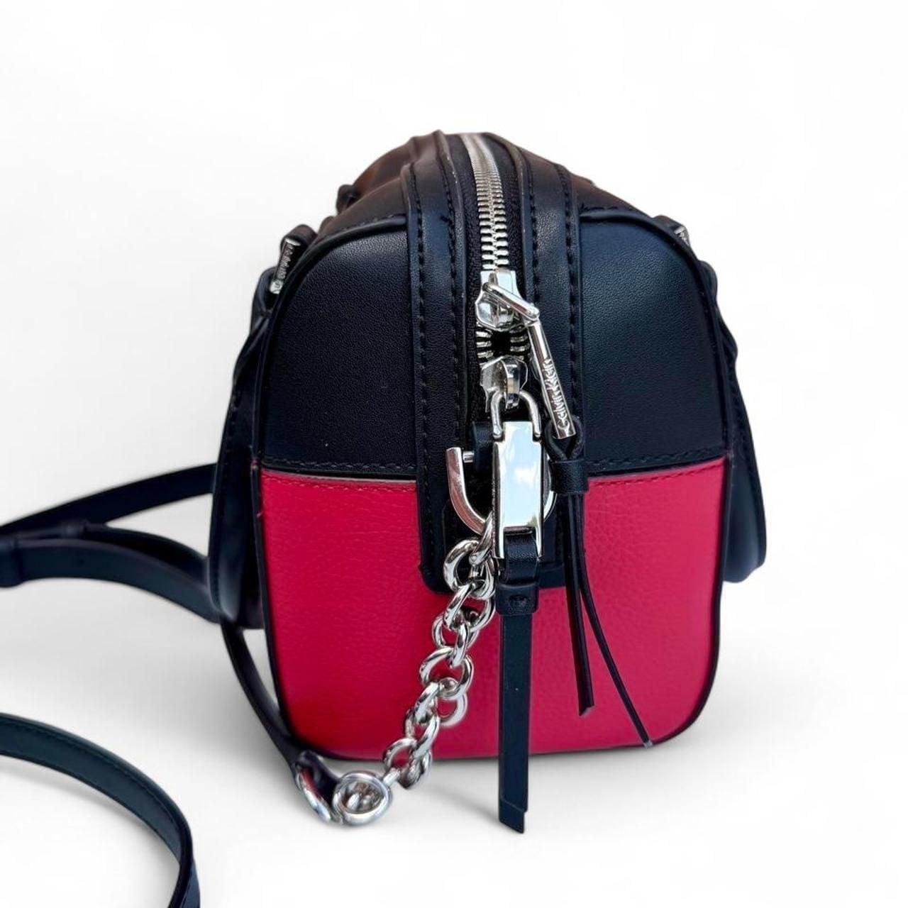 Calvin Klein Tonya Satchel Crossbody Bag Black Watermelon Red 6