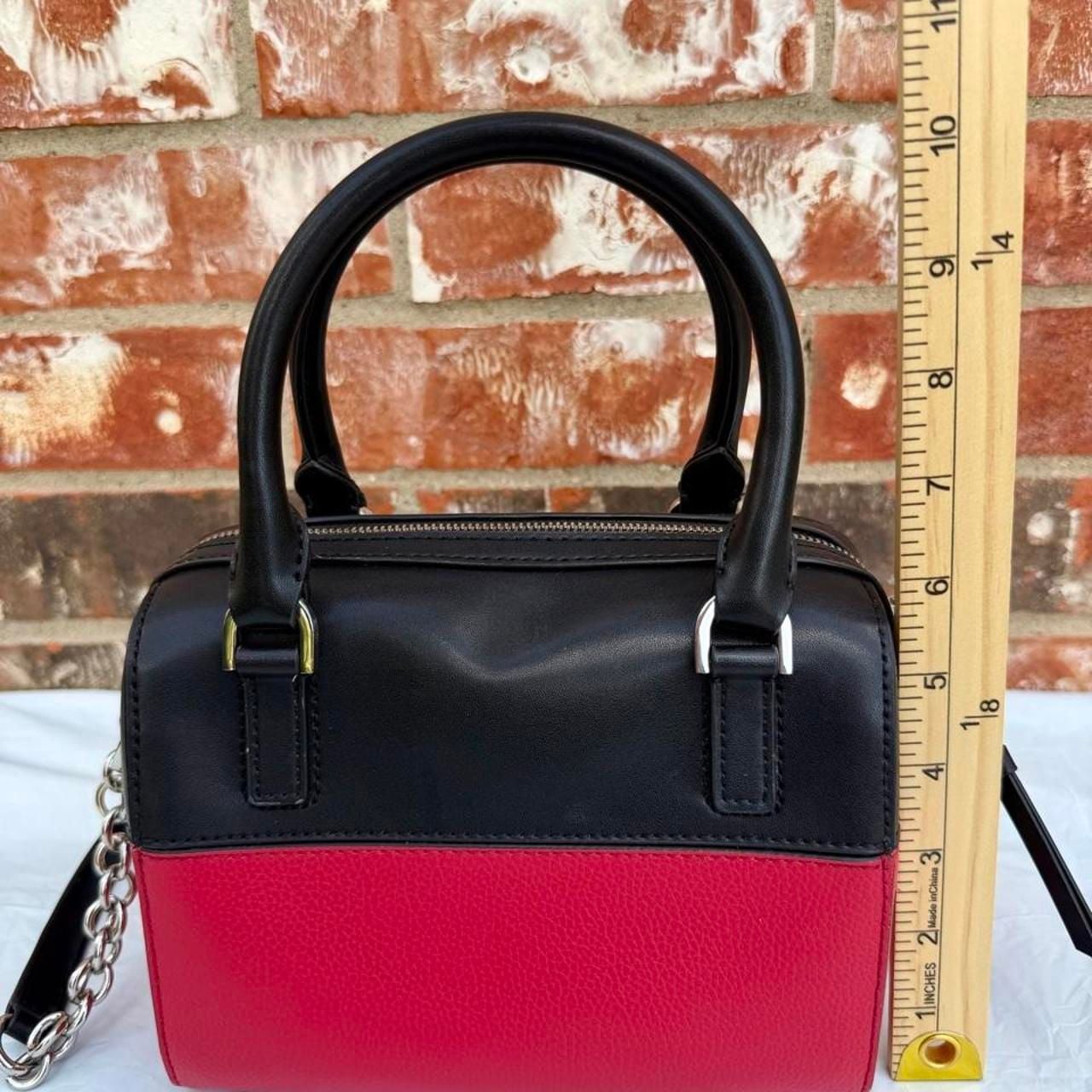 Calvin Klein Tonya Satchel Crossbody Bag Black Watermelon Red 9