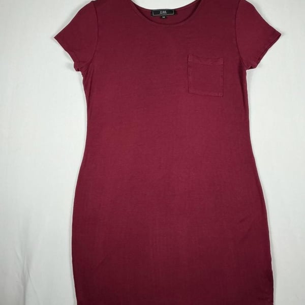 Vibe T-Shirt Dress Size M Burgundy Pocket Short Sleeve