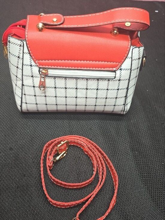 Red & White Plaid Crossbody Bag with Gold Hardware 4