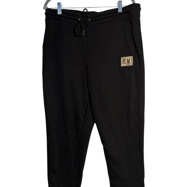 Psycho Bunny Mens Black Sweatpants Logo Patch Drawstring Lounge Pants Size L