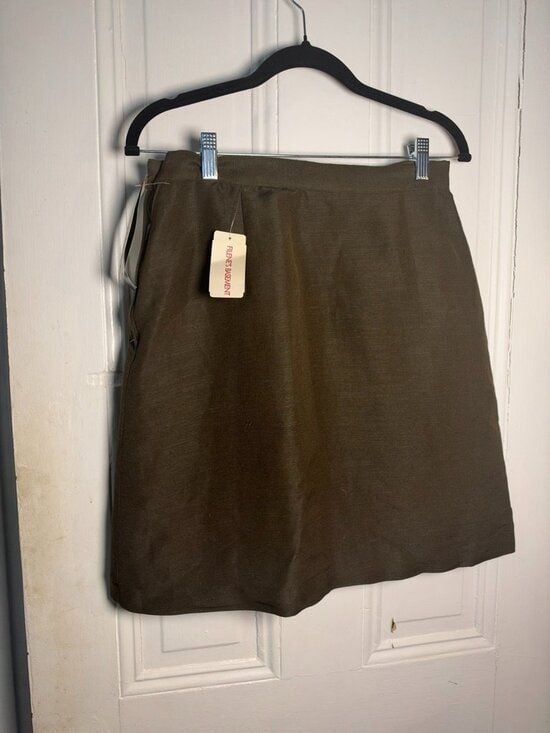 Vintage 90s NWT Collectible Gold Olive Linen A-Line Skirt Lined Pocket Size 10 4
