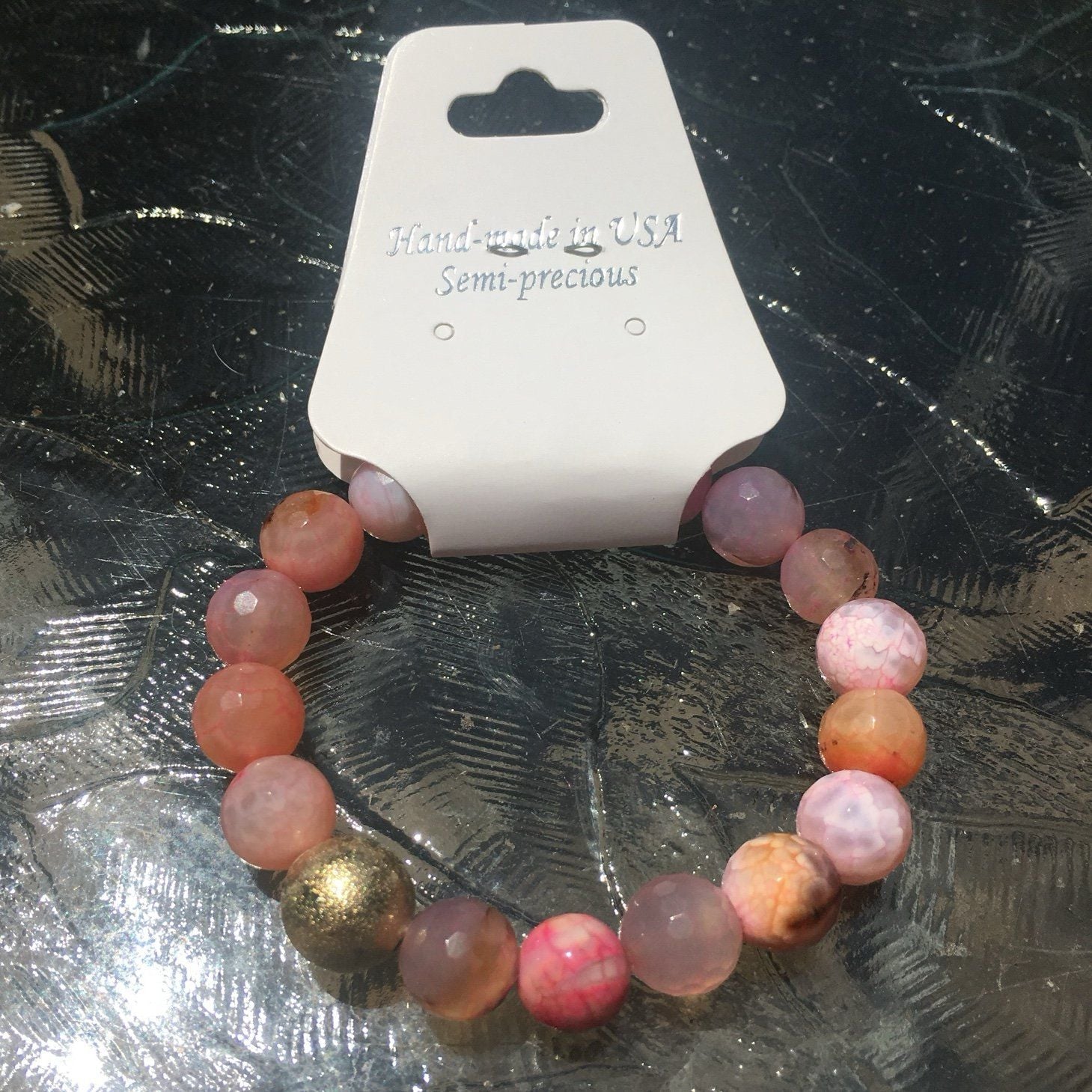Pink & Orange Semi Precious Stone Bracelet 7
