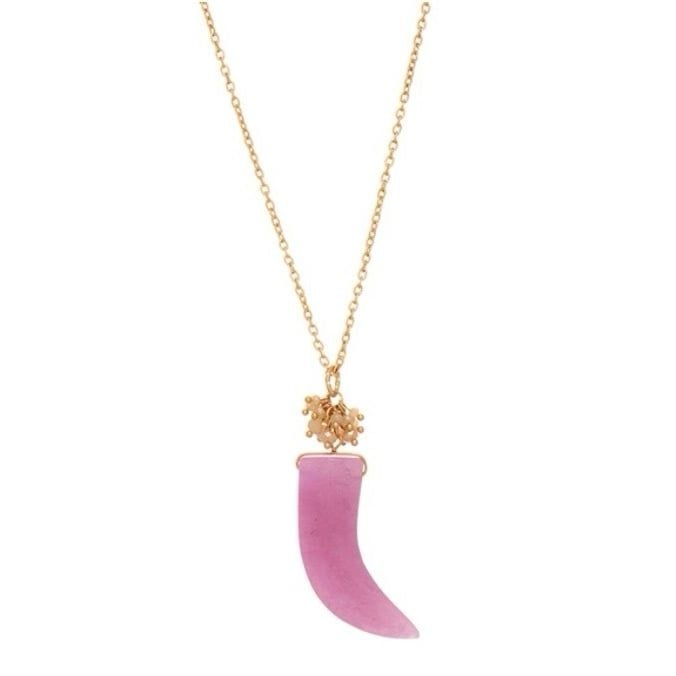 Gold Tone Beads & Horn Pendant Necklace- Lavender 2