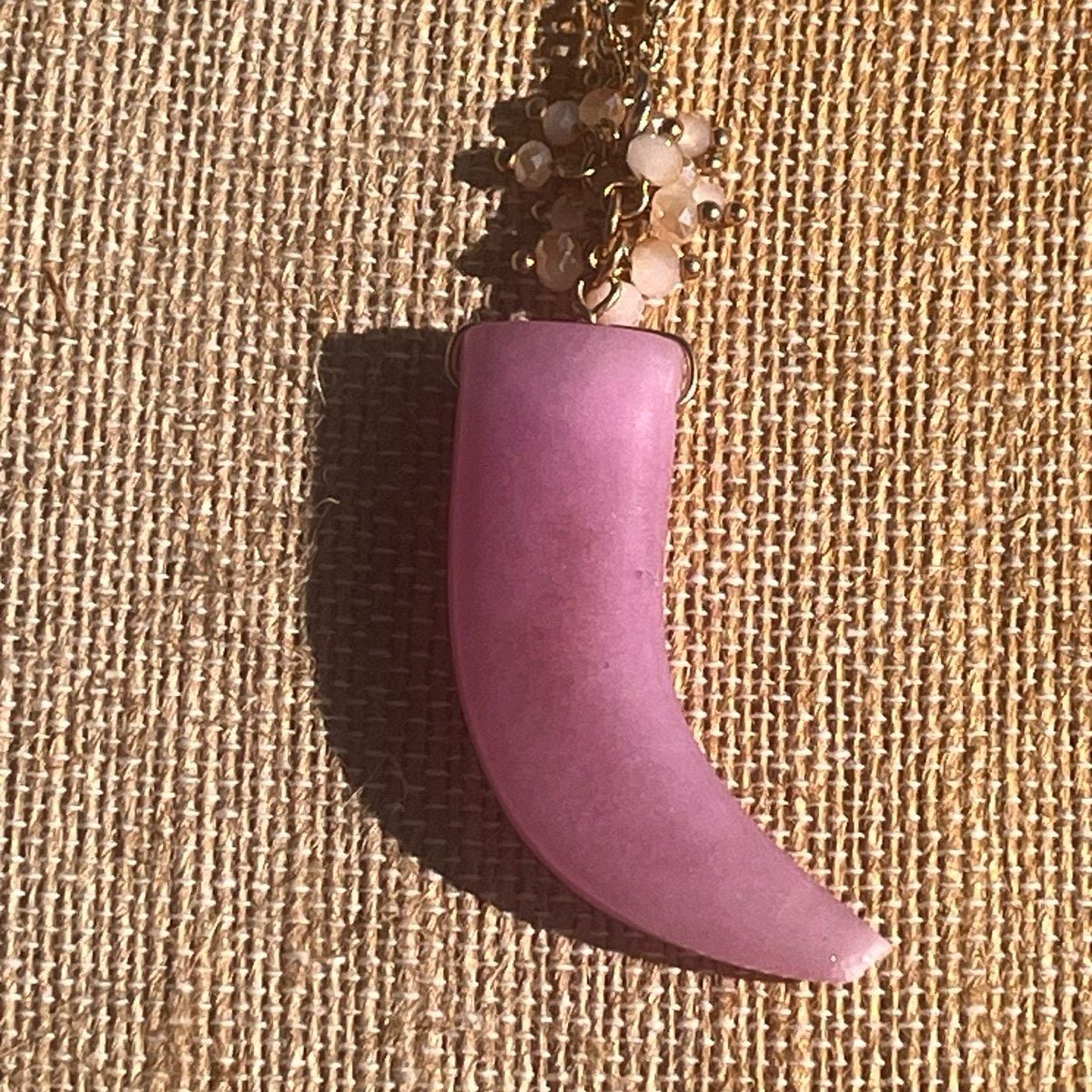 Gold Tone Beads & Horn Pendant Necklace- Lavender 5