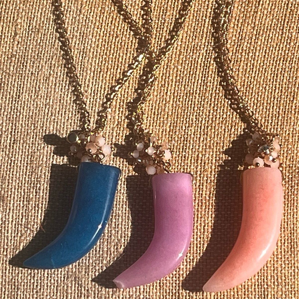 Gold Tone Beads & Horn Pendant Necklace- Royal Blue 7