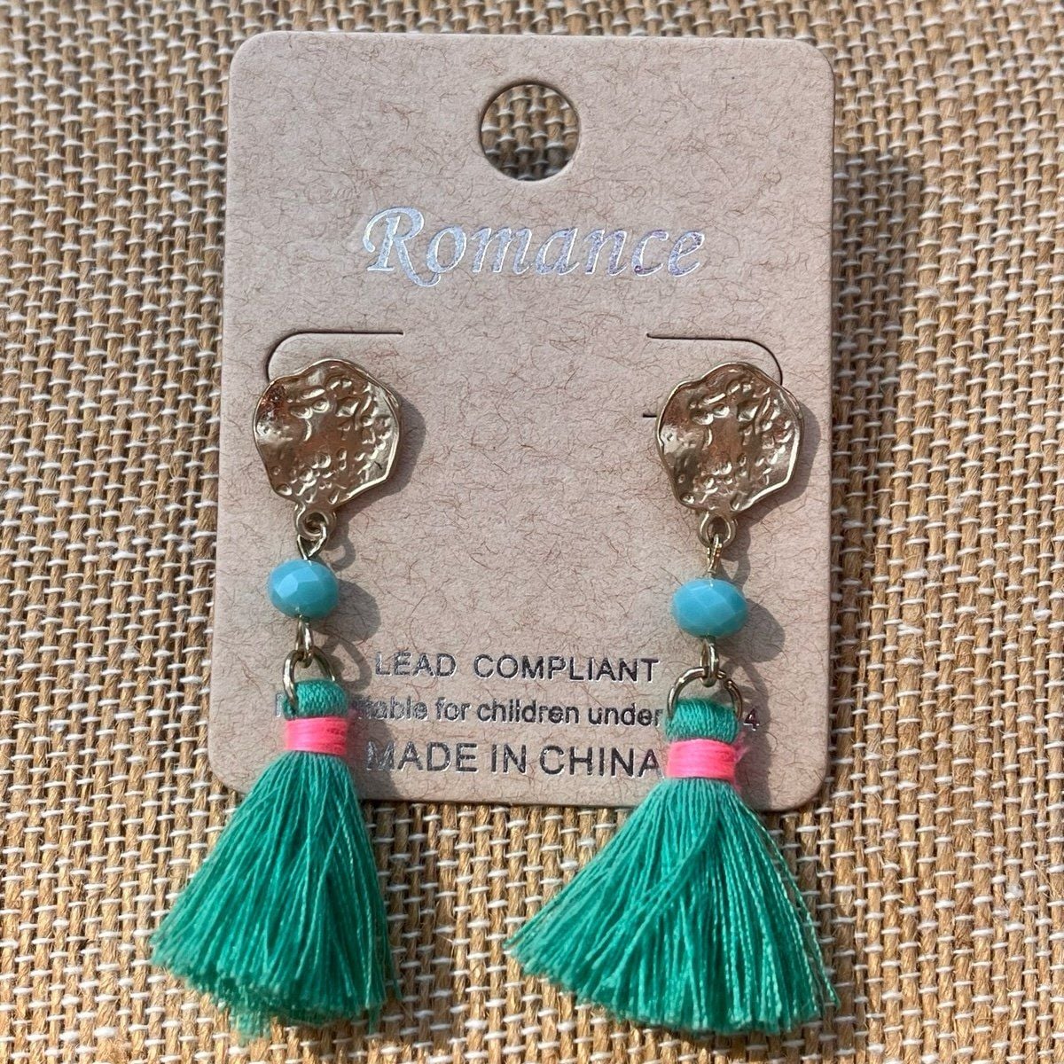 Gold Tone Tassel Earrings- Green/Fuchsia/Turquoise 2