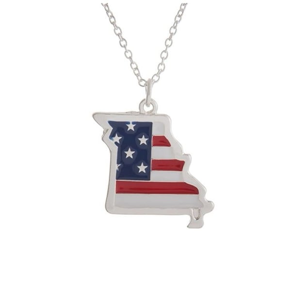 Silver Tone American Flag Missouri Necklace