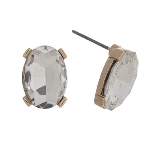 Gold Tone Oval Gem Post Earrings- Clear 1