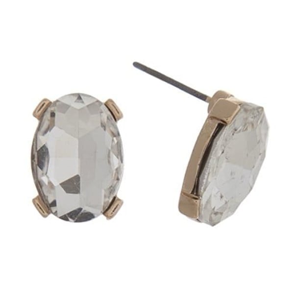 Gold Tone Oval Gem Post Earrings- Clear