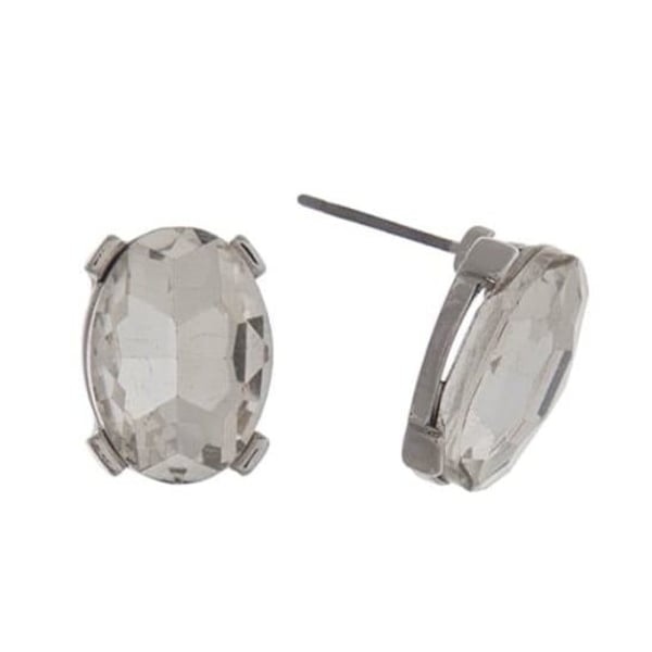 Silver Tone Oval Gem Post Earrings- Clear
