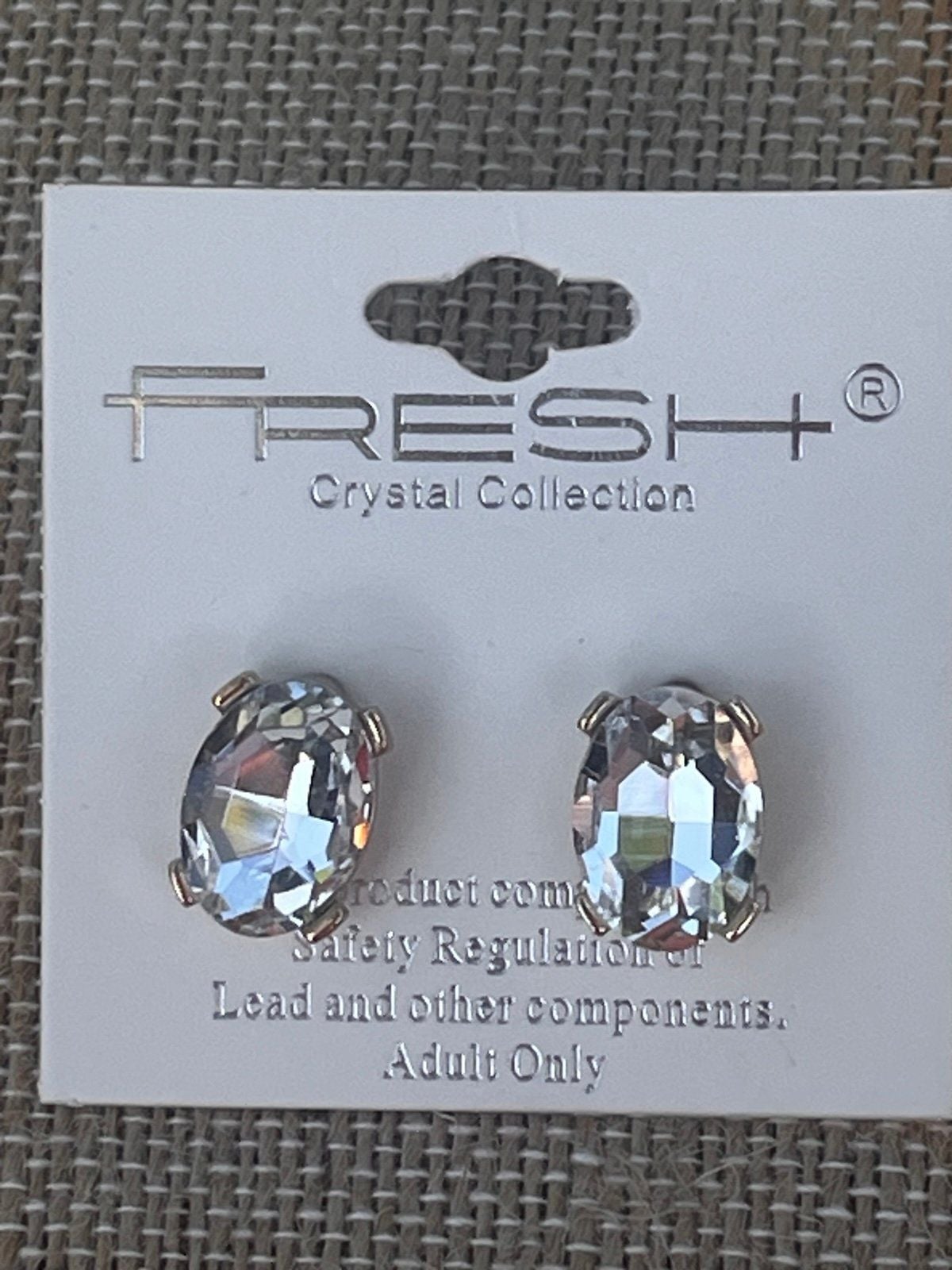 Gold Tone Oval Gem Post Earrings- Clear 3