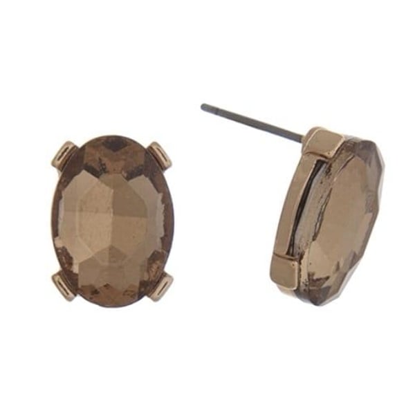 Gold Tone Oval Gem Post Earrings- Topaz