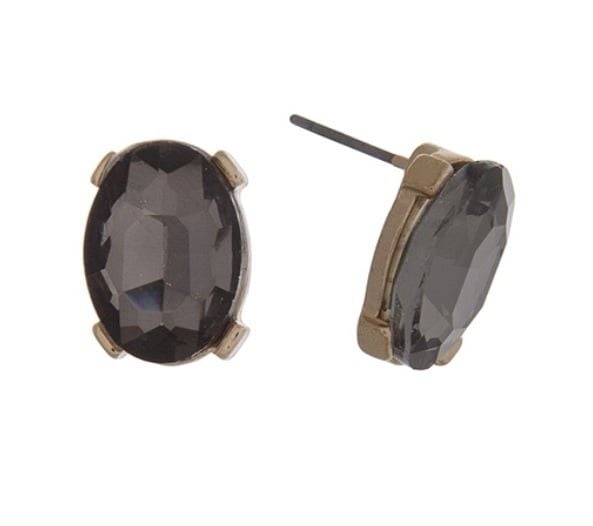 Gold Tone Oval Gem Post Earrings- Black Diamond 2