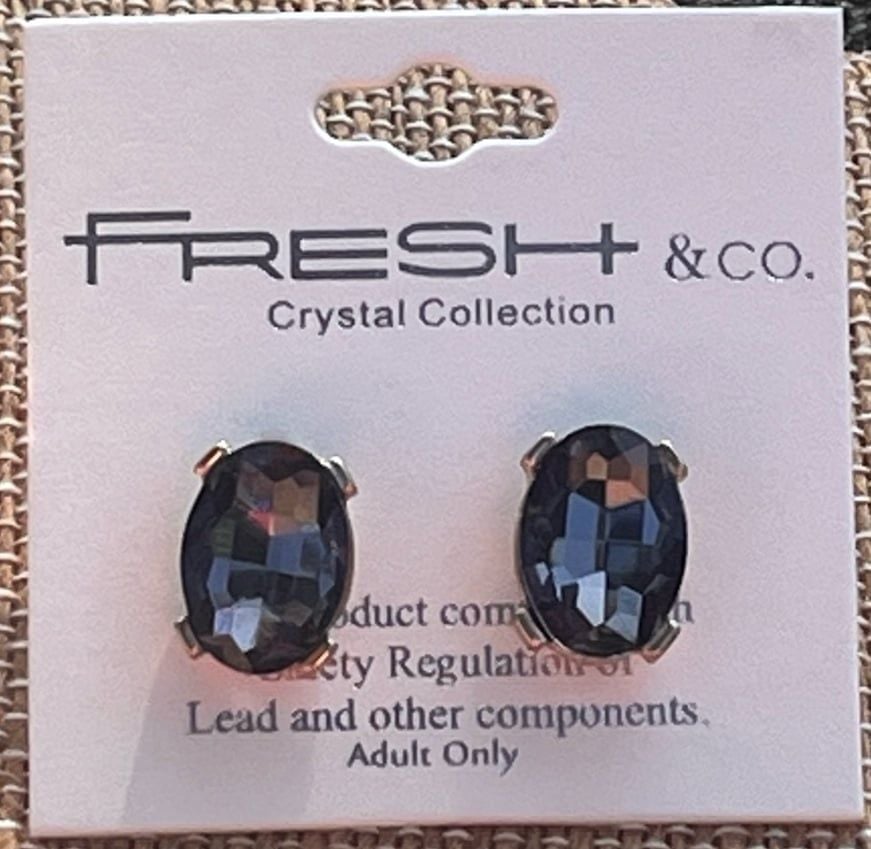 Gold Tone Oval Gem Post Earrings- Black Diamond 3