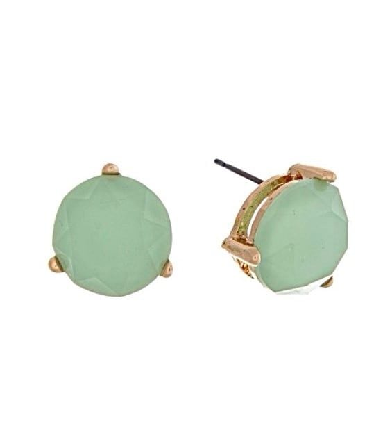 Gold Tone Round Faceted Stone Post Earrings- Mint 2