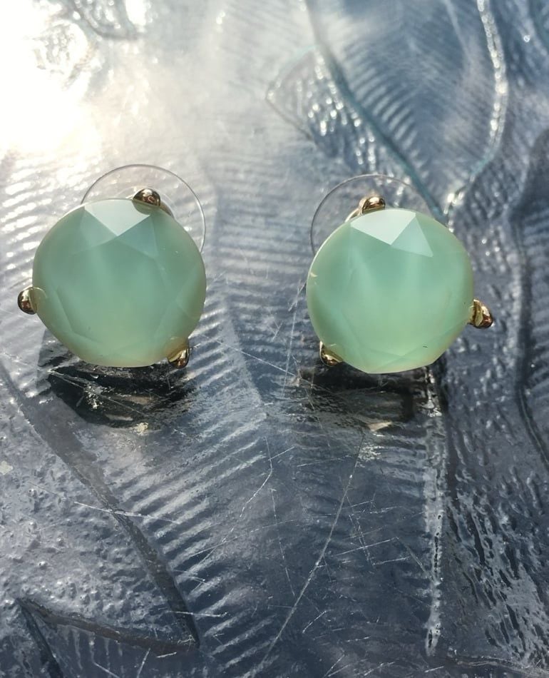 Gold Tone Round Faceted Stone Post Earrings- Mint 3