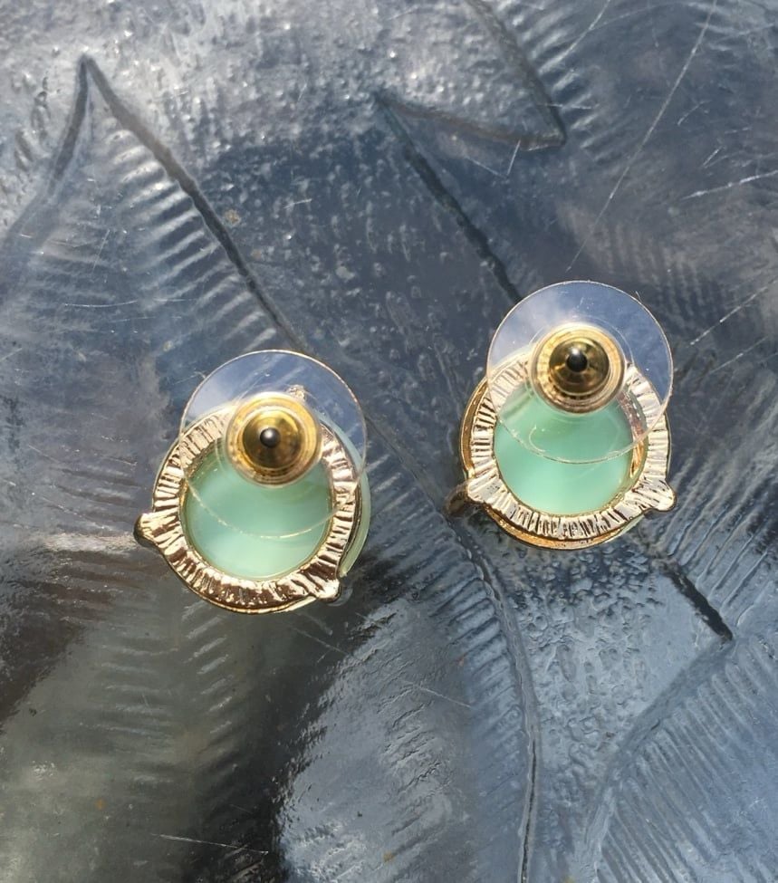 Gold Tone Round Faceted Stone Post Earrings- Mint 4