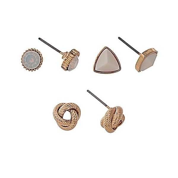 Gold Tone Stud/Triangle/Knot Earring Trio- White