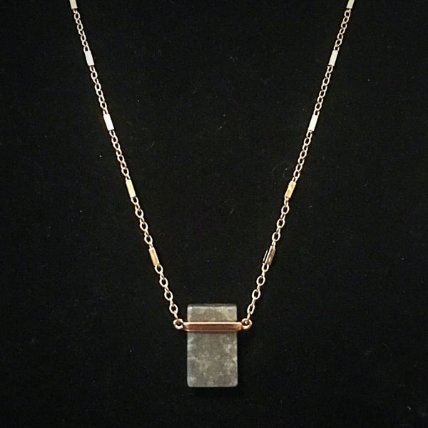 Good Tone Rectangular Stone Pendant Necklace- Gray
