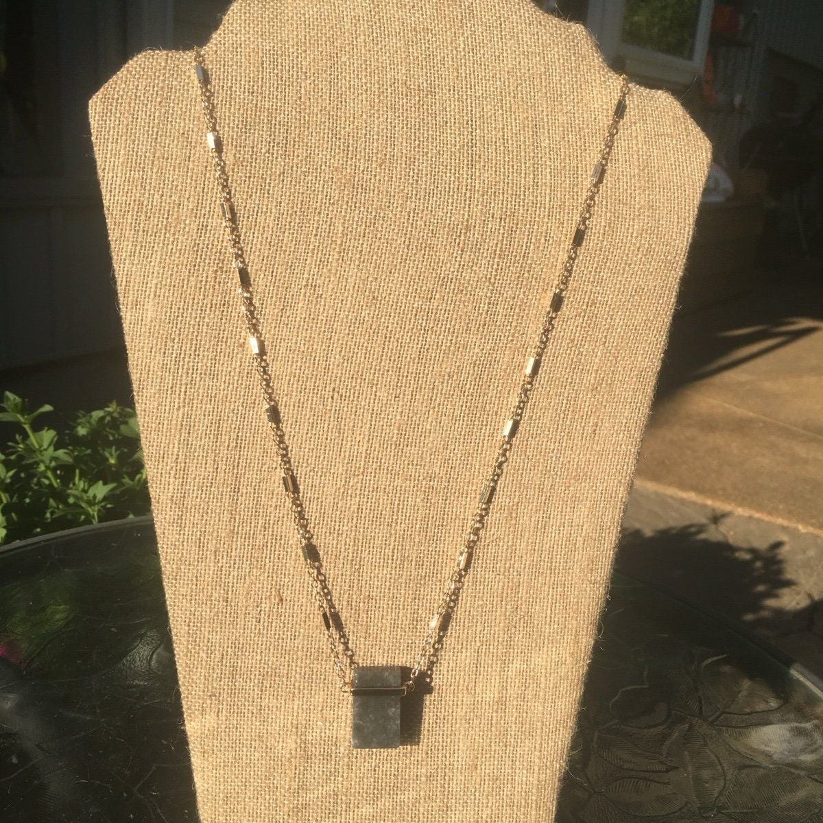 Good Tone Rectangular Stone Pendant Necklace- Gray 8