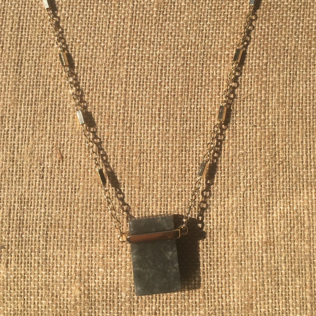 Good Tone Rectangular Stone Pendant Necklace- Gray 9