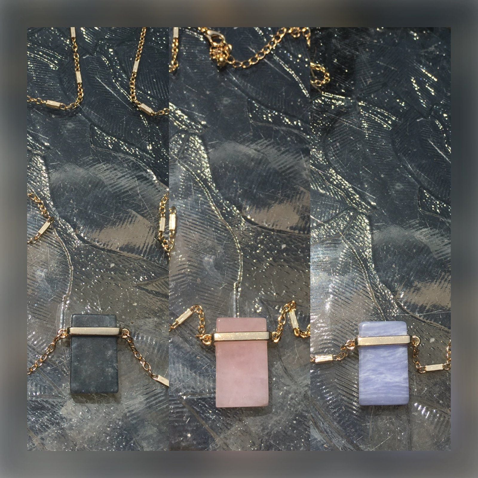 Good Tone Rectangular Stone Pendant Necklace- Gray 10