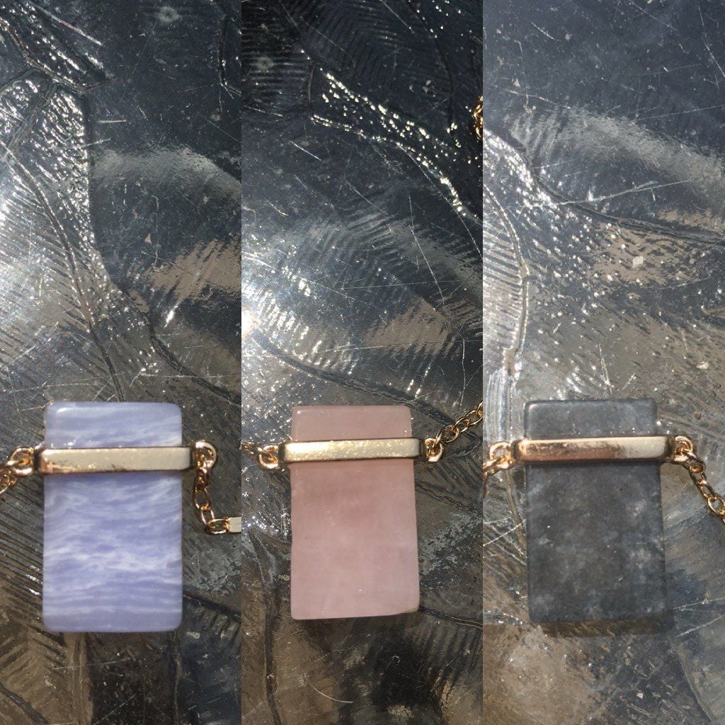 Good Tone Rectangular Stone Pendant Necklace- Gray 11