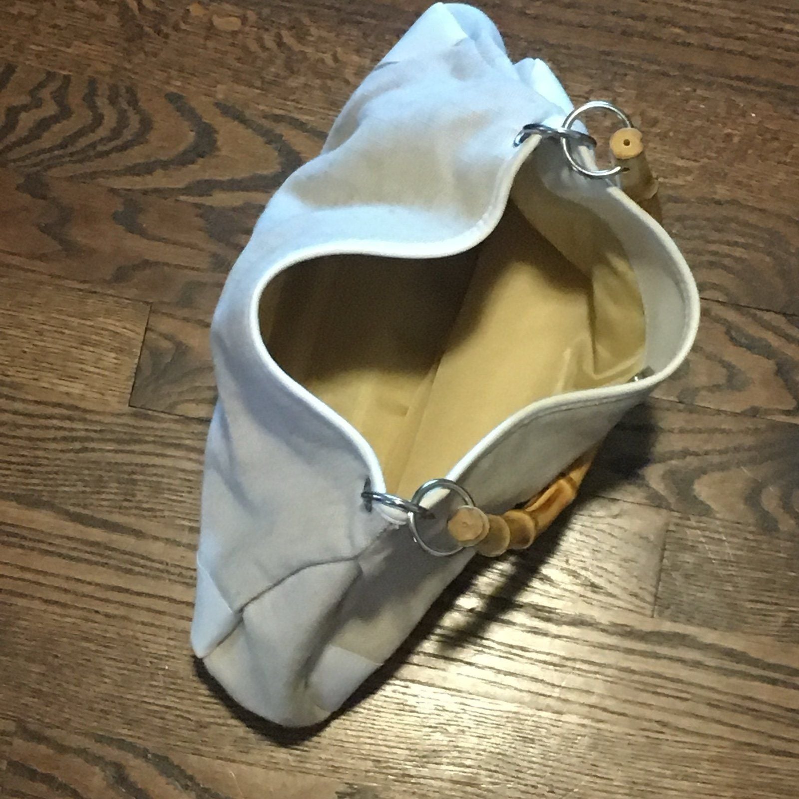 Cream Canvas Purse with Bamboo Handles 4