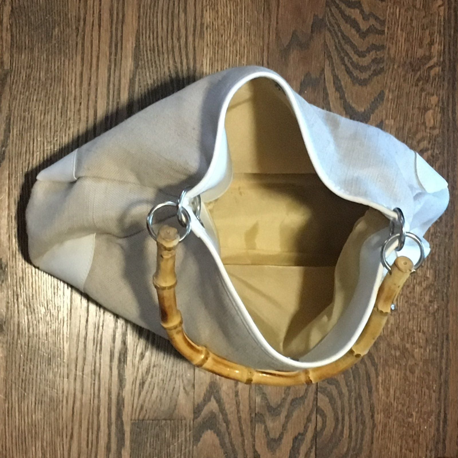 Cream Canvas Purse with Bamboo Handles 5