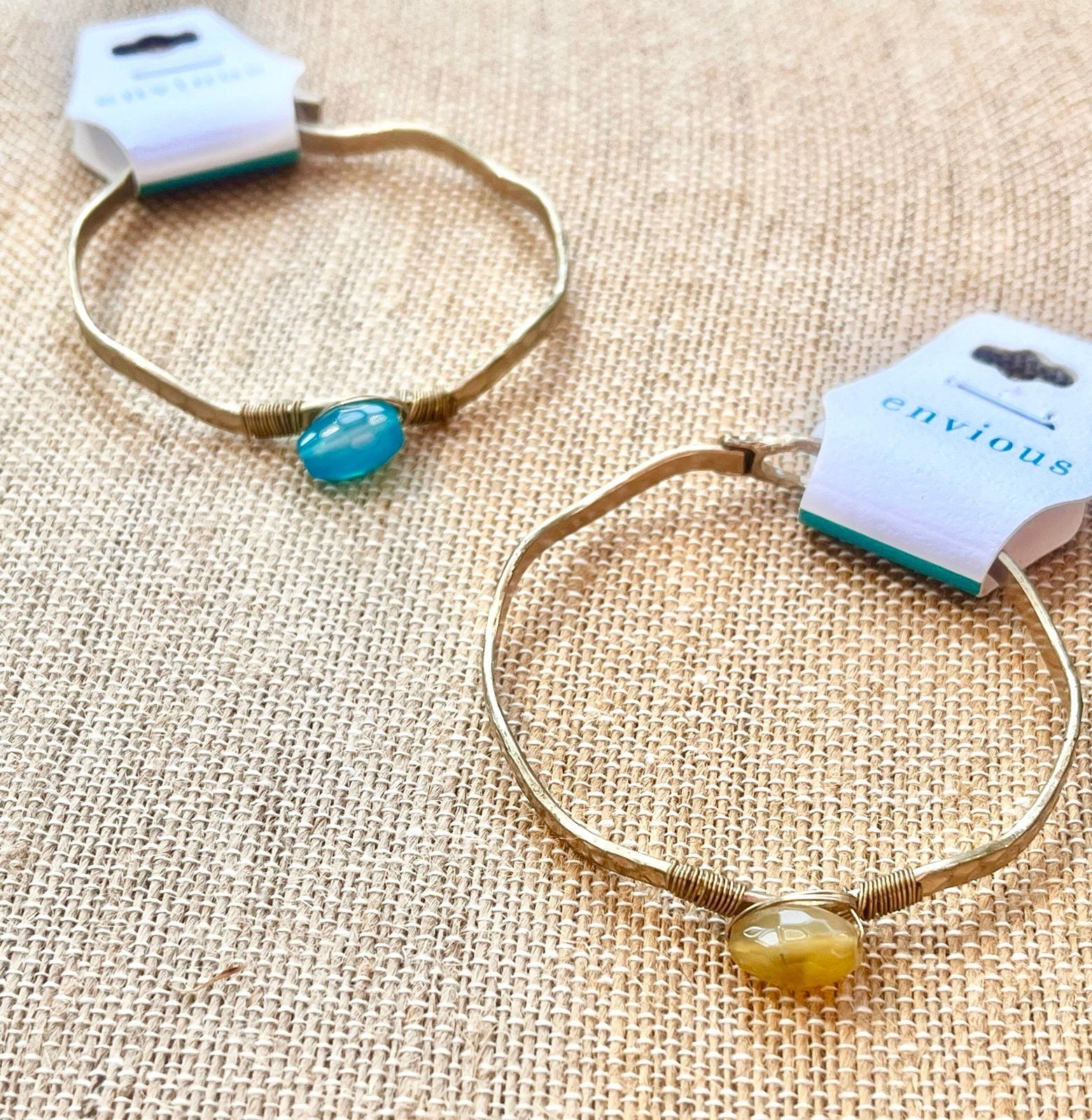 Gold Tone Yellow/Brown Bead Wavy Latch Bangle 8