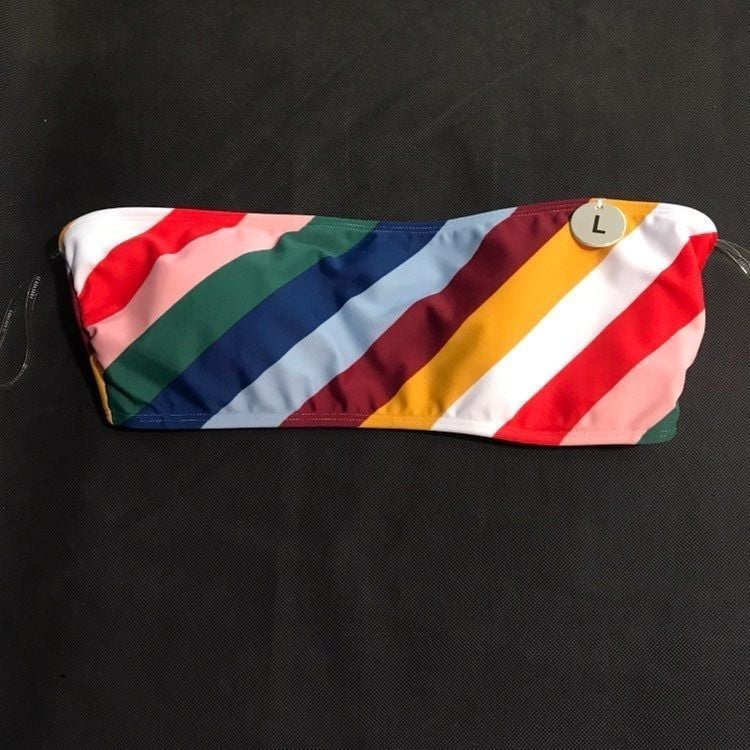 Bold Striped Bandeau/High Waist Bikini 2