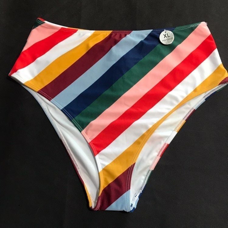 Bold Striped Bandeau/High Waist Bikini 4