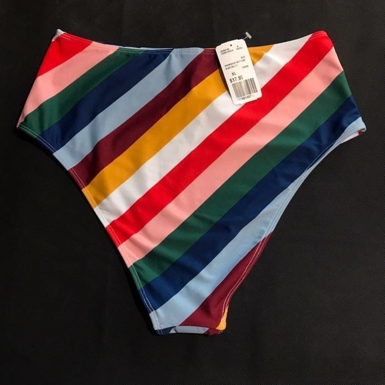 Bold Striped Bandeau/High Waist Bikini 5