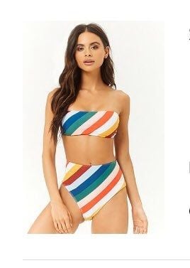 Bold Striped Bandeau/High Waist Bikini 6