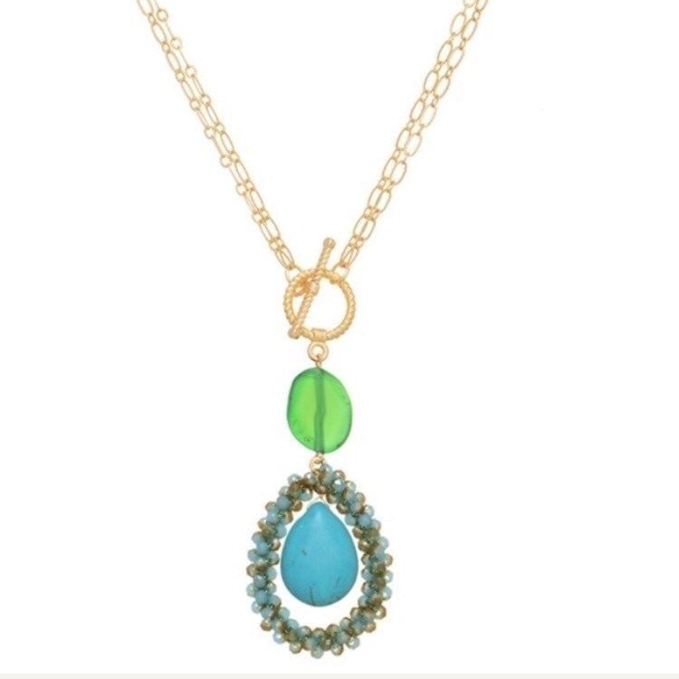 Turquoise & Green Beads/Stones Necklace 2