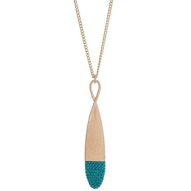 Gold Tone Jewel Dipped Infinity Pendant Necklace- Teal 2