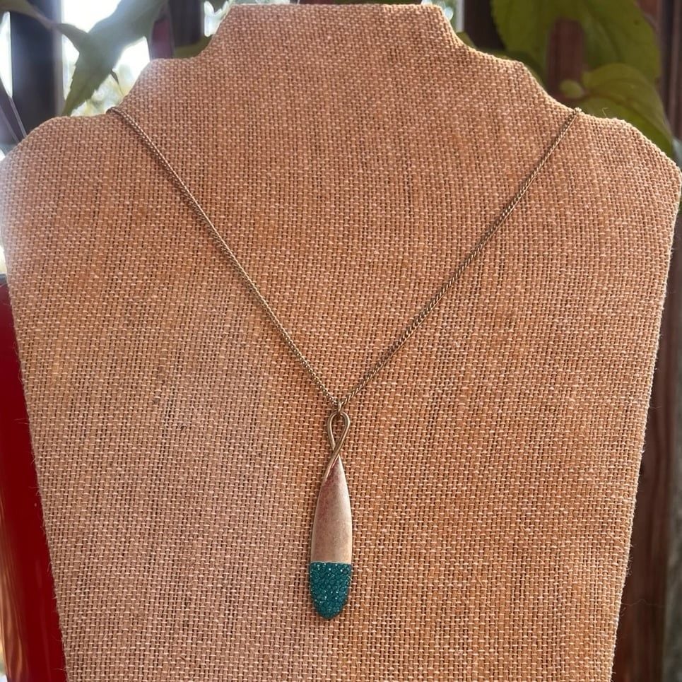 Gold Tone Jewel Dipped Infinity Pendant Necklace- Teal 4