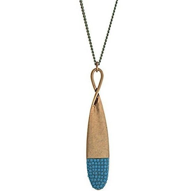Gold Tone Jewel Dipped Infinity Pendant Necklace- Turquoise 2