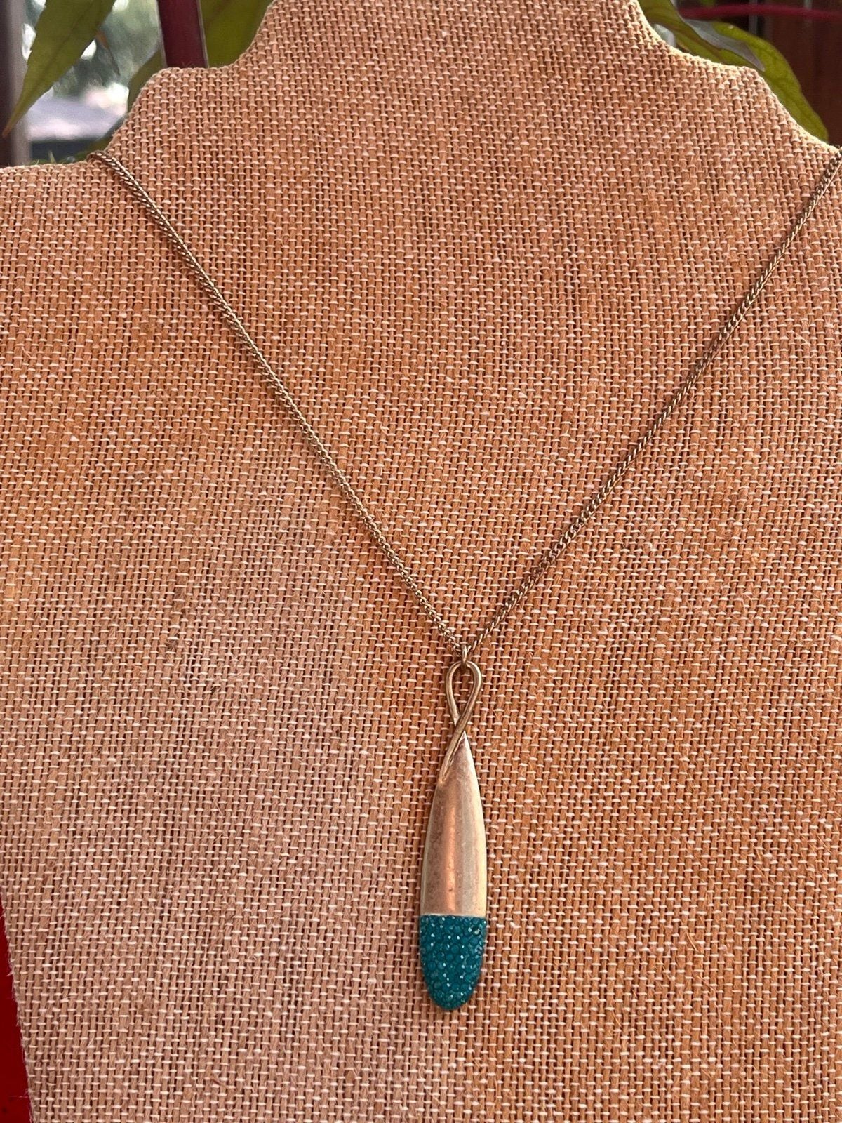 Gold Tone Jewel Dipped Infinity Pendant Necklace- Teal 5