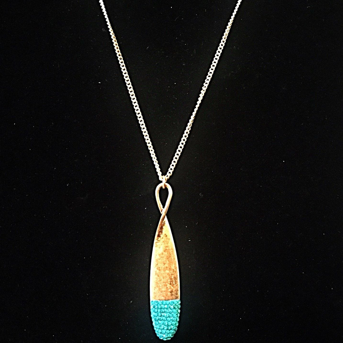 Gold Tone Jewel Dipped Infinity Pendant Necklace- Turquoise 4