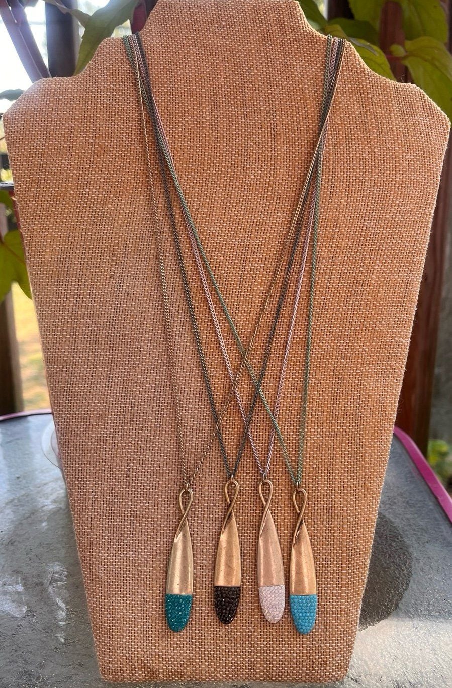 Gold Tone Jewel Dipped Infinity Pendant Necklace- Iridescent 8