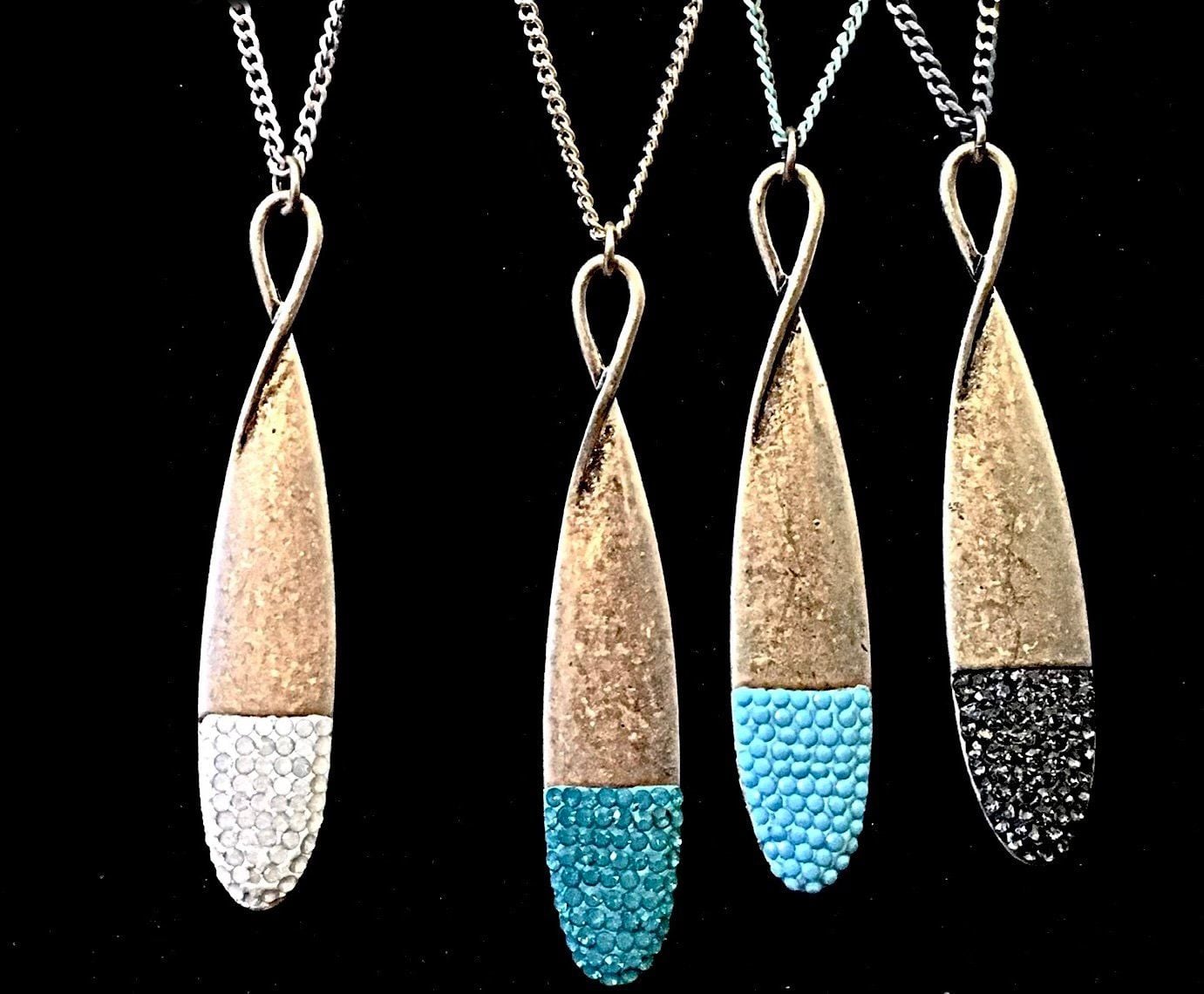 Gold Tone Jewel Dipped Infinity Pendant Necklace- Turquoise 6