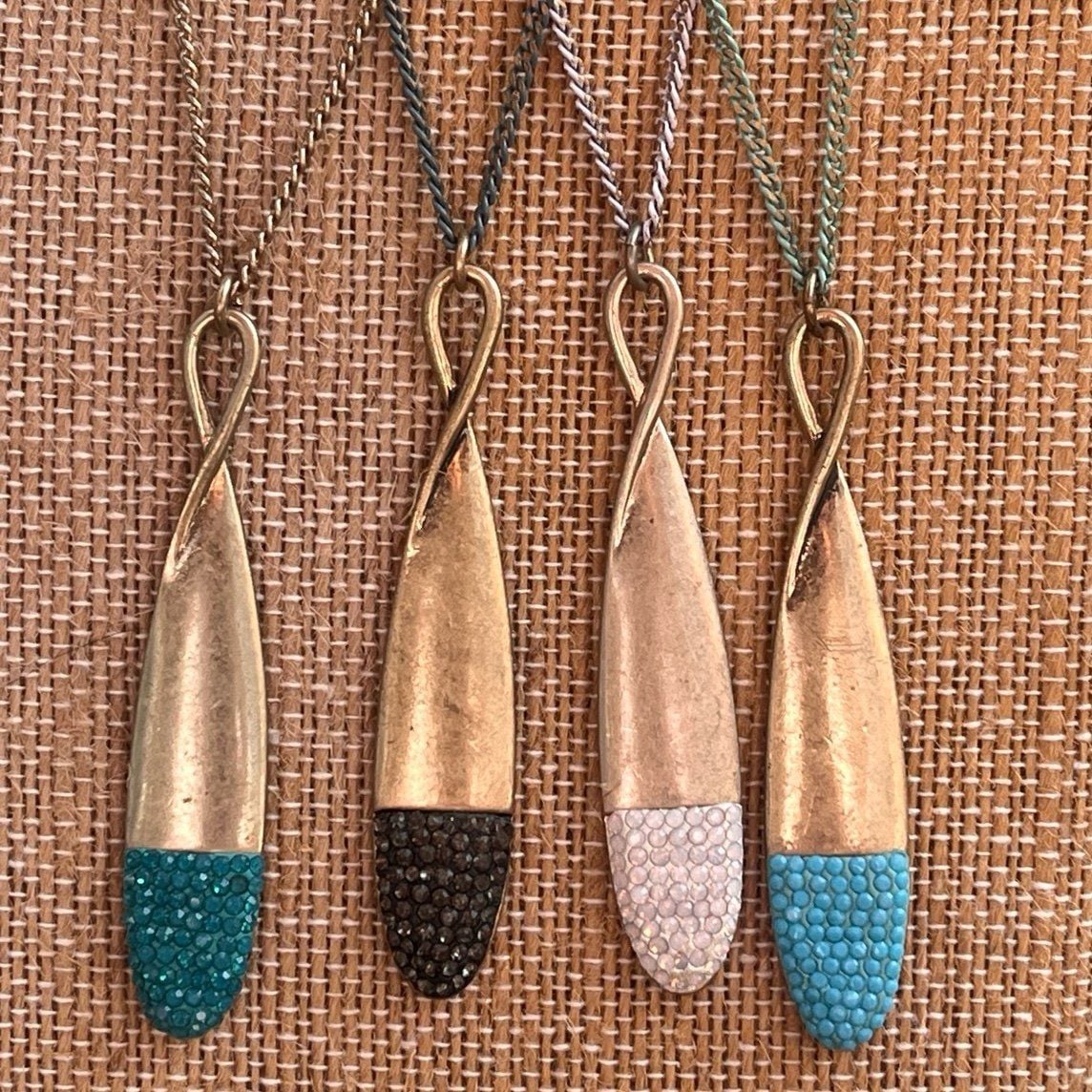 Gold Tone Jewel Dipped Infinity Pendant Necklace- Teal 8