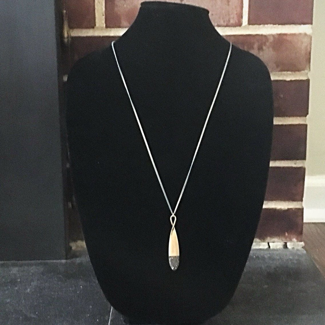 Gold Tone Jewel Dipped Infinity Pendant Necklace- Black 3