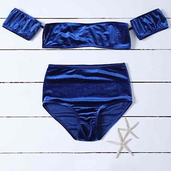 L Blue Velvet Off-Shoulder Bikini