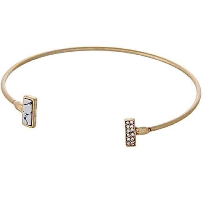 Gold Tone Dainty Rectangle Cuff- White & Bling 2
